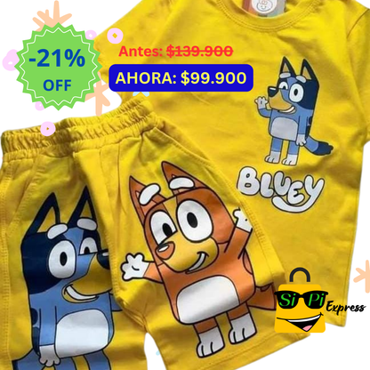 CONJUNTO 2 PIEZAS PANTALONETA Y CAMISETA DE BLUEY